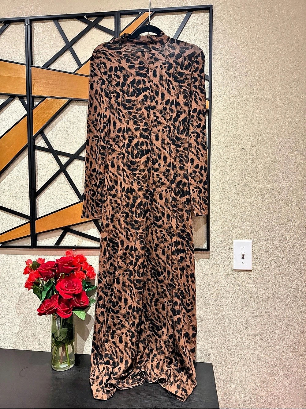 Leopard Print Long Sleeve Maxi Dress
